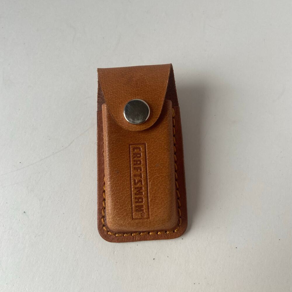 Craftsman Brown Leather Sheath for 3.5-4" Pocket Knife w Snap Closure Belt Loop